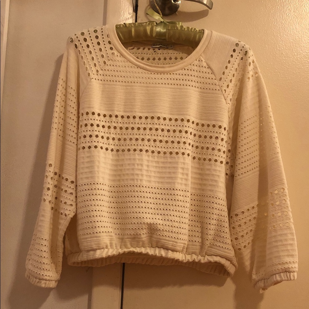 Cream Eyelet Knit Pullover Sweater